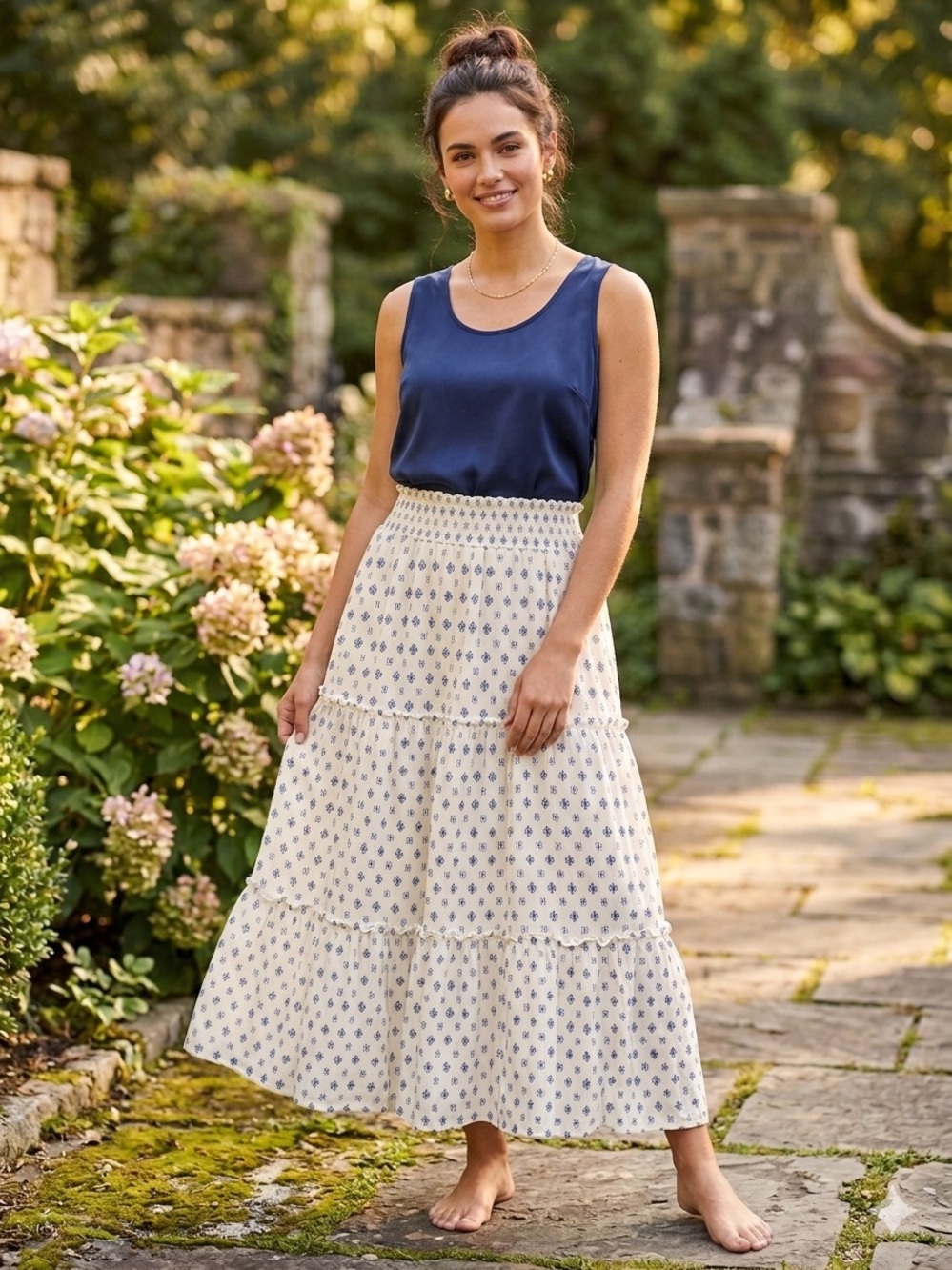 Liberty Love Cream Maxi Skirt with Blue Floral Print